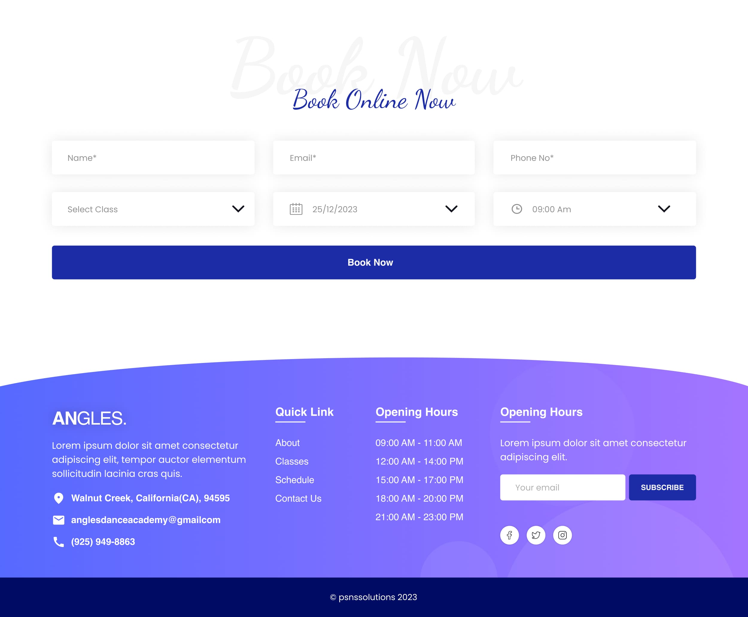 Booking Form and Footer
